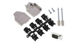 D-Sub Connector Kit, DE-15 Plug, Solder, Die-Cast Zinc Alloy